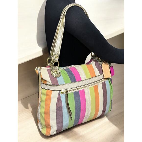 Coach 19021 Poppy Legacy Stripe Sequins Glam Tote & Wristlet - Picture 11 of 15